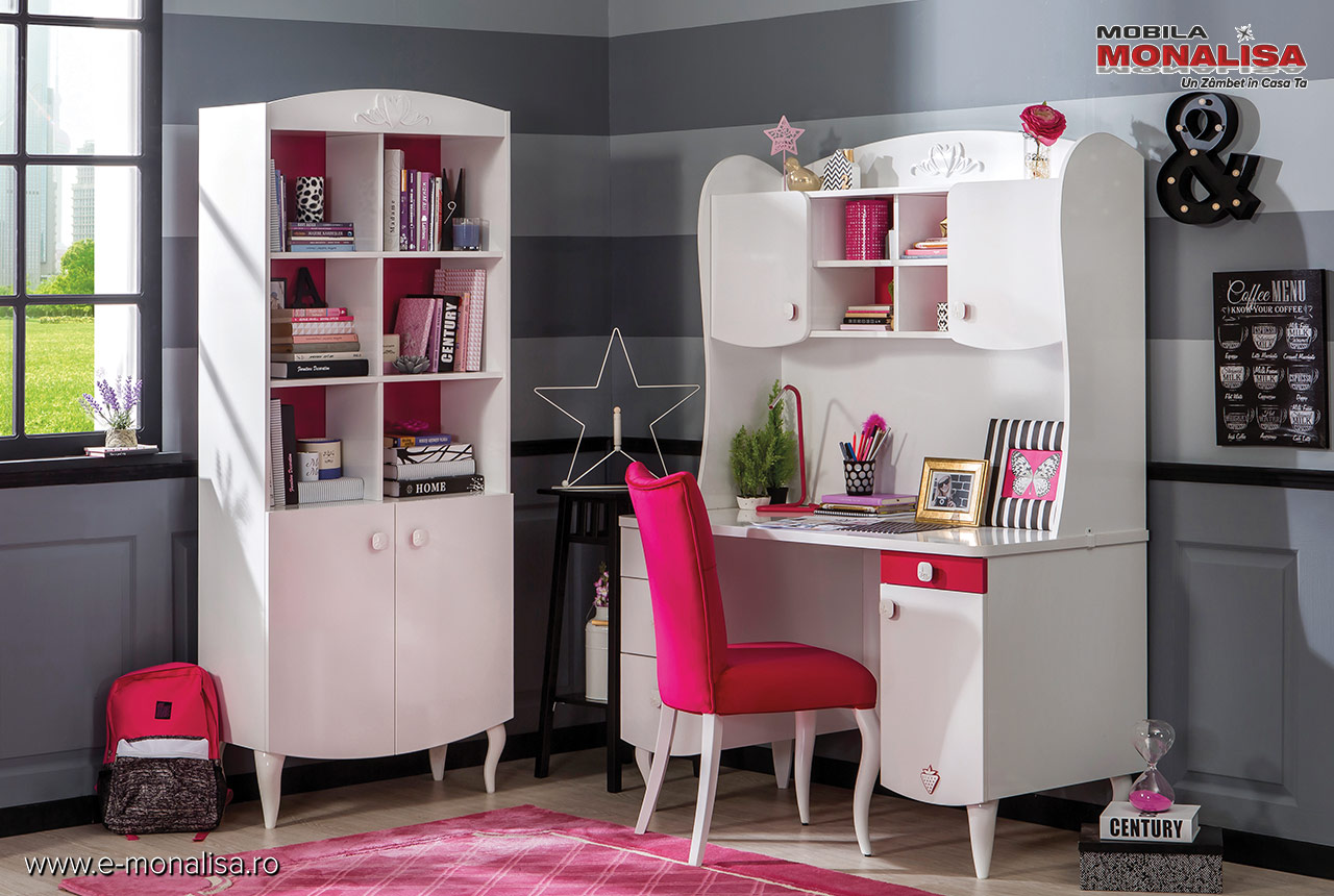 Camera studiu fete cu birou alb roz Yakut