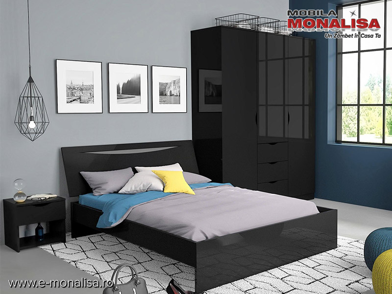 Crazy Ham lame Mobila Moderna neagra dormitor ieftin ⭐ Letty Black Negru Lucios