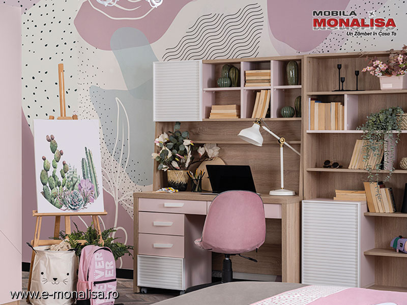 Birou Masa de scris tineret fete Angel City KUPA Genc Birou fete roz pudra modern colectia Angel City KUPA Genc