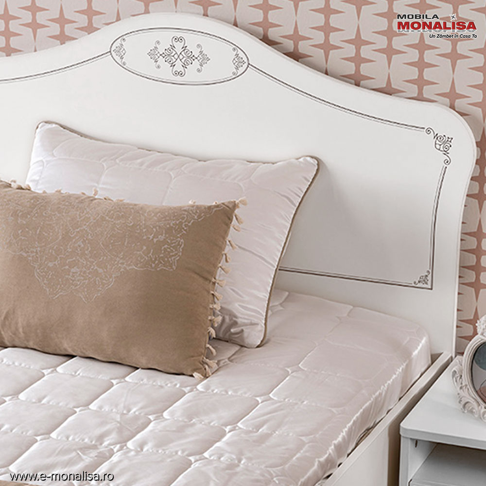 Pat pt. dormitor copii alb mat cu gri Perla S la pret de Fabrica Amenajare dormitor copii cu pat alb gri mat 120x200 ieftin Perla - pret import direct