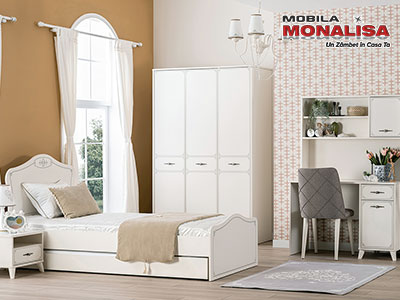 Dormitor Copii ieftin alb gri Perla S KUPA