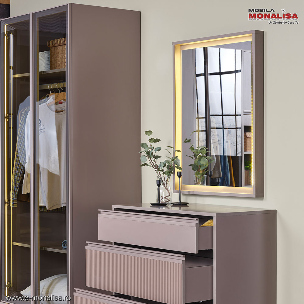 Dulap de haine Modern usi Sticla Fumurie si iluminare Smart LED Colectia Shadow Dulap haine usi sticla fumurie Gri antracit Grej Modern Lumina LED Colectia Shadow