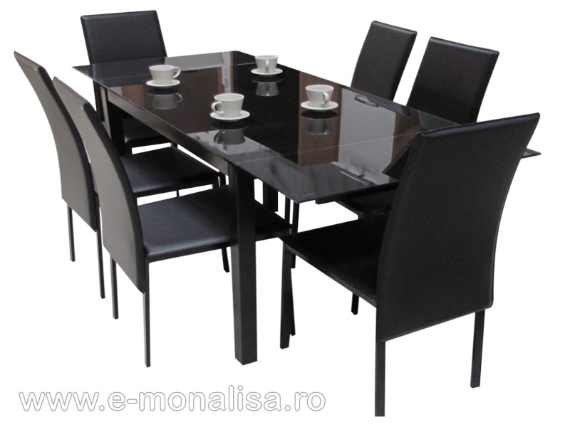 Set Masa Extensibila Cu 6 Scaune Pentru Bucatarie Star Modella Bej Maro 170x80x70 Cm Blat Sticla Securizata Scaune Piele Eco Emag Ro