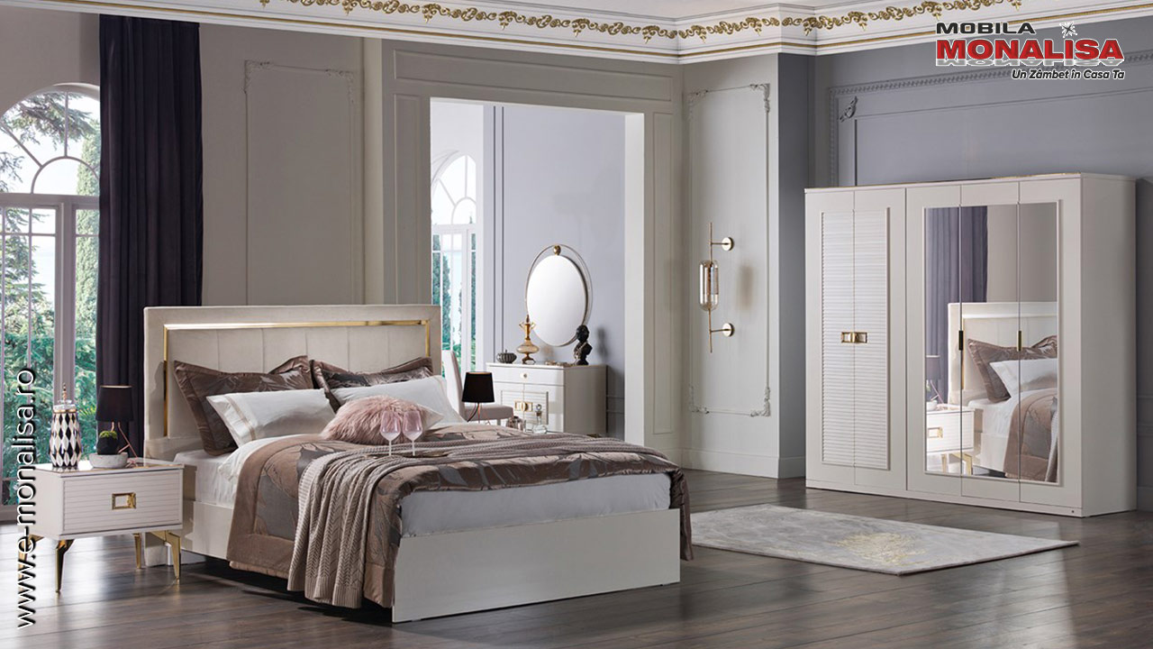 set mobila dormitor alba moderna de lux veyron